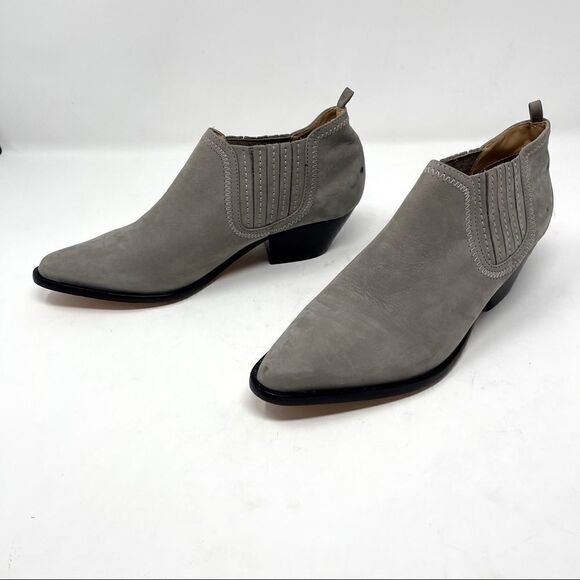 SCHUTZ Grey Nubuck Western Pointed Toe Booties 8 - Picture 2 of 7